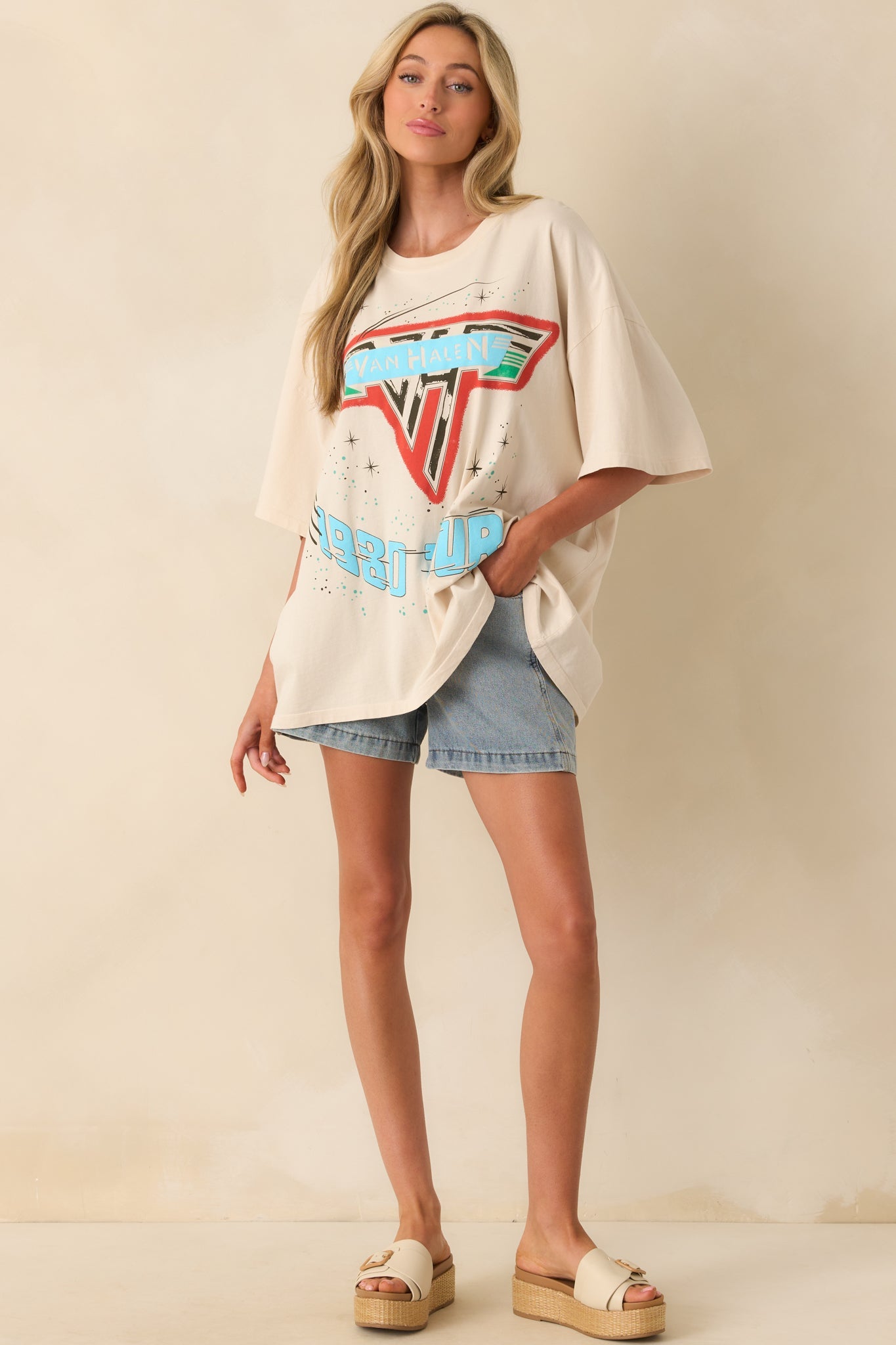 Van Halen 1980 Tour Light Beige Cotton Oversized Tee