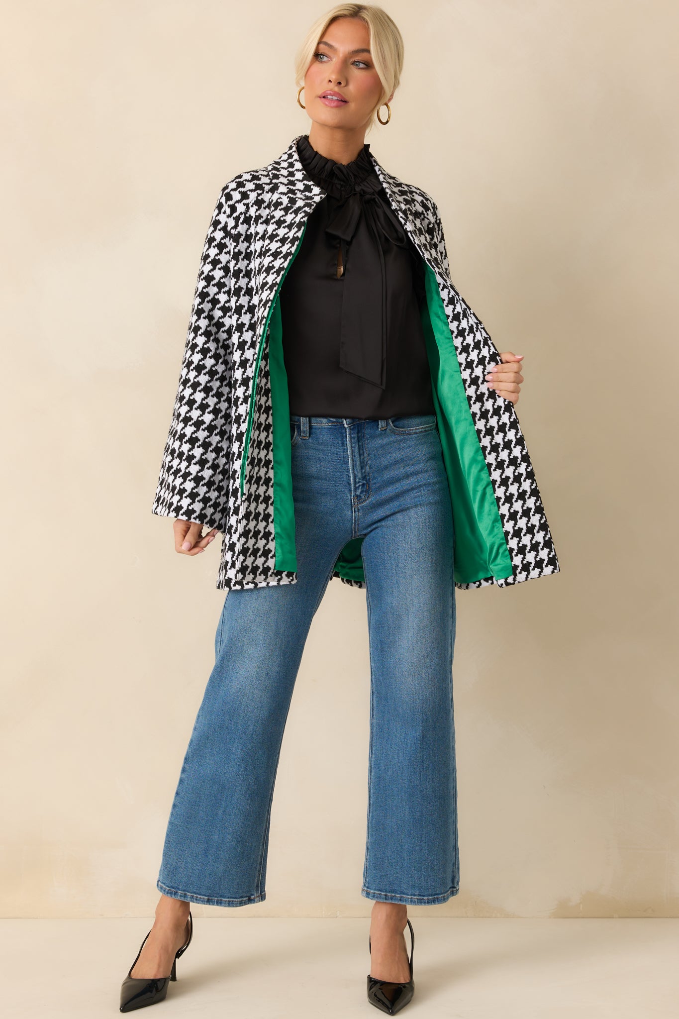 Prosperina Deveraux Black & White Houndstooth Car Coat