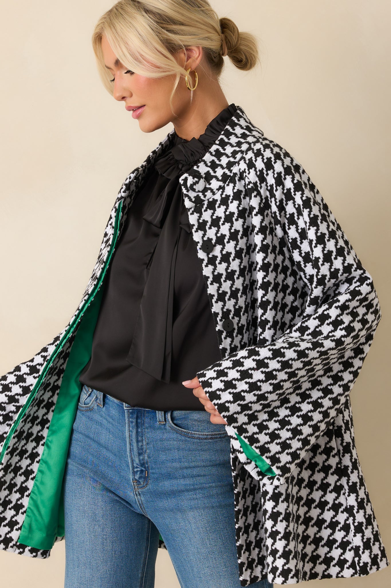 Prosperina Deveraux Black & White Houndstooth Car Coat