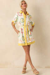 Make It My Own Ivory Watercolor Cocktail Print Linen Blend Mini Dress