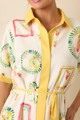 Make It My Own Ivory Watercolor Cocktail Print Linen Blend Mini Dress