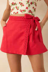 On The Move Red Braided Mini Skort