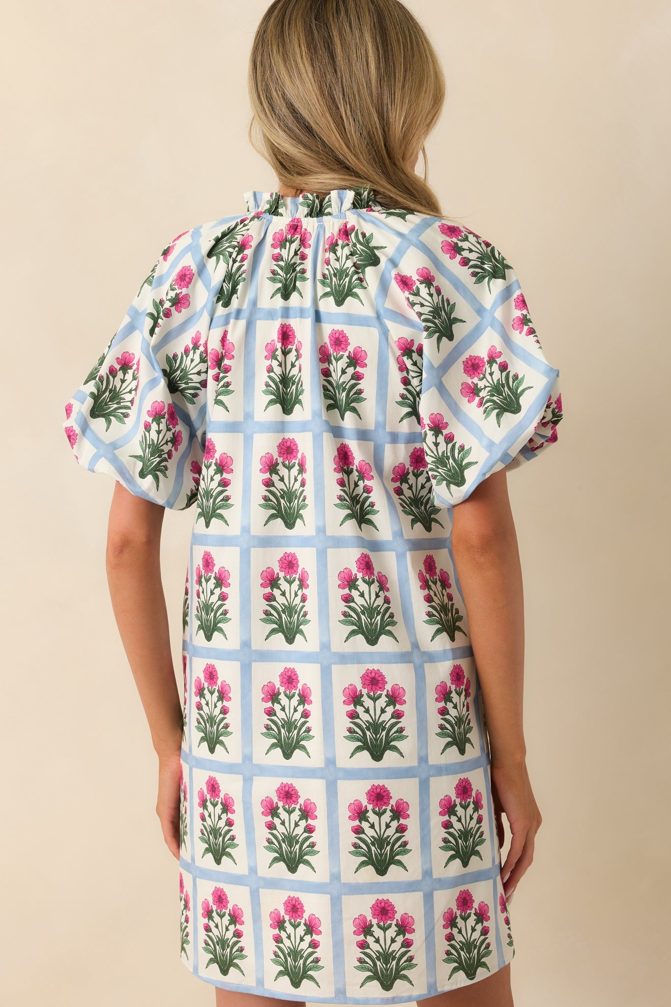 Staying Hopeful Dark Fuchsia Geometric Floral Print Cotton Mini Dress