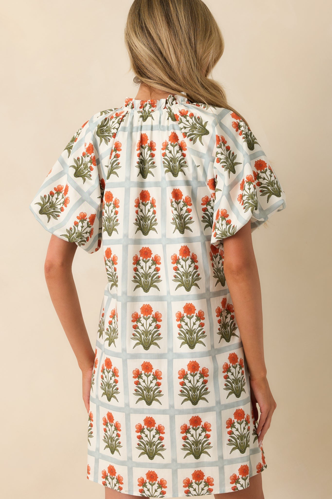 Staying Hopeful Orange Geometric Floral Print Cotton Mini Dress