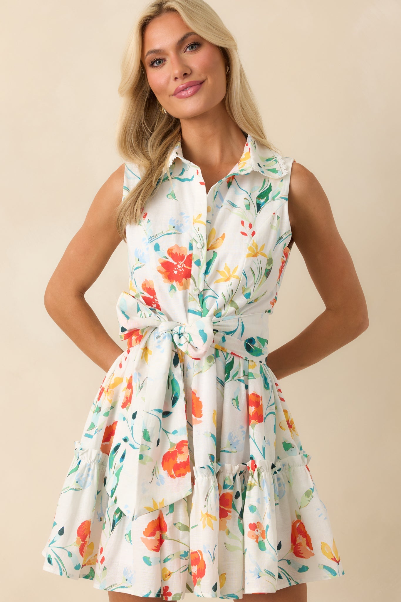 Prosperina Poppie Multi Floral Print Cotton Mini Dress