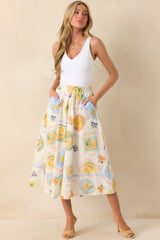 Prosperina Annie Multi Print Cotton Apron Midi Skirt