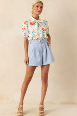 Prosperina Harlow Blue Sky Belted Shorts