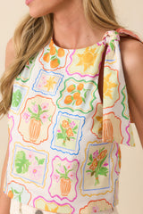 Prosperina Sinclair Multi Print Cotton Reversible Tie Strap Top
