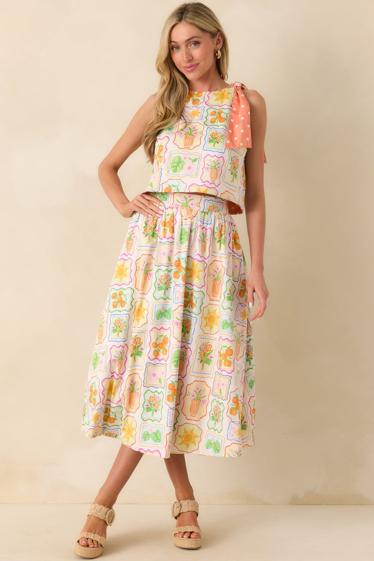 Prosperina Maddie Multi Print Cotton Reversible Midi Skirt