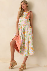 Prosperina Maddie Multi Print Cotton Reversible Midi Skirt