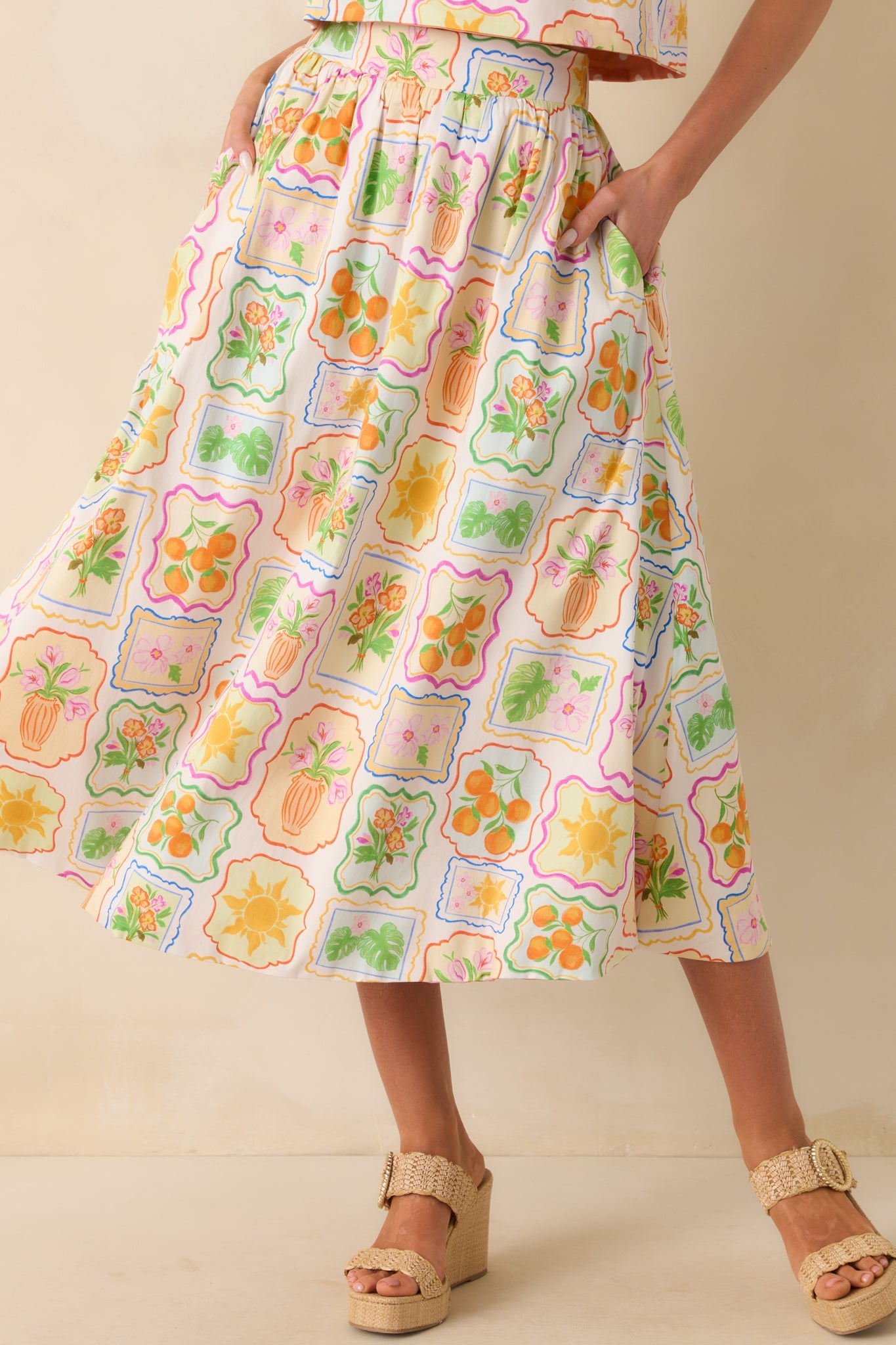 Prosperina Maddie Multi Print Cotton Reversible Midi Skirt