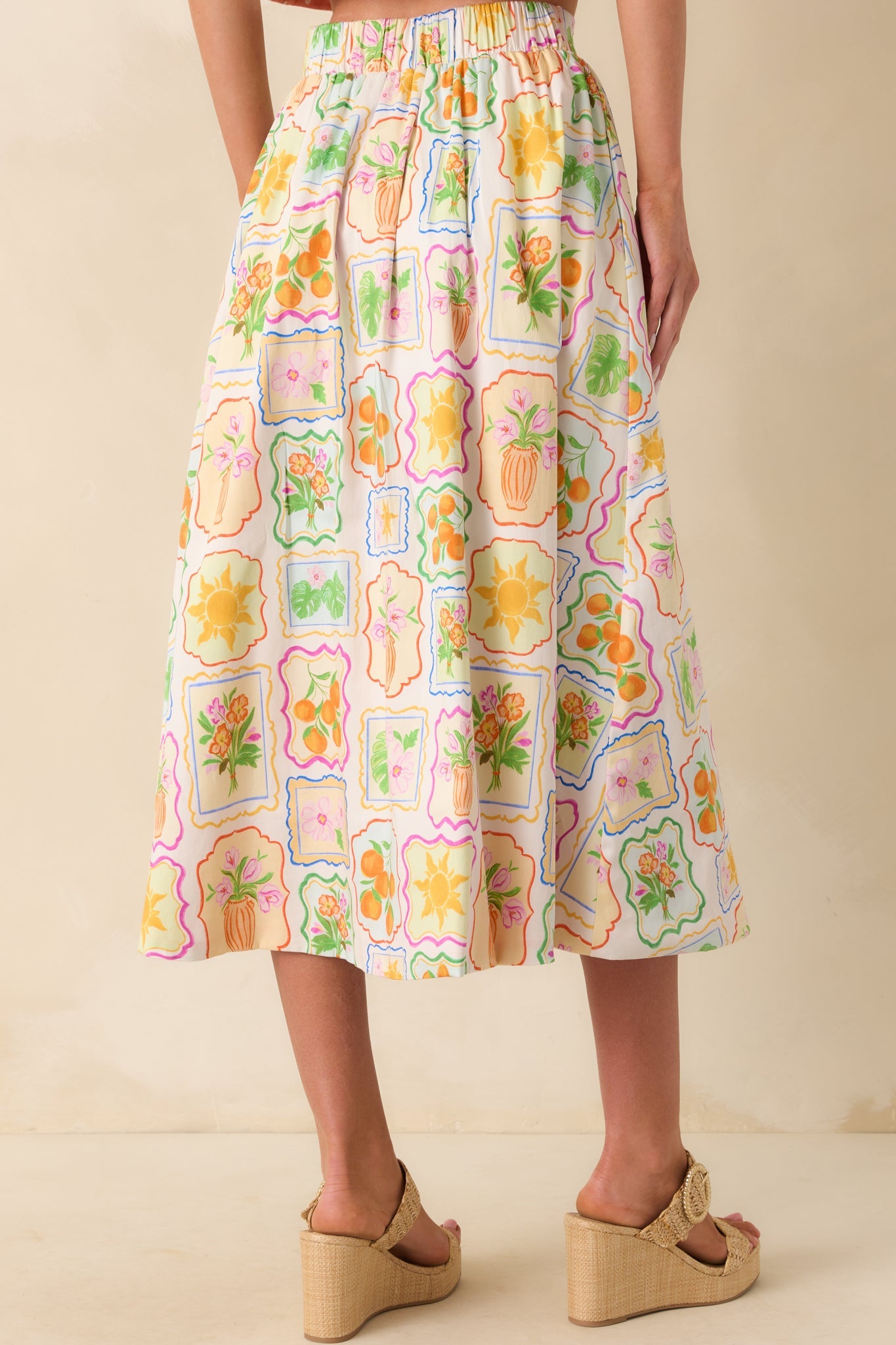 Prosperina Maddie Multi Print Cotton Reversible Midi Skirt
