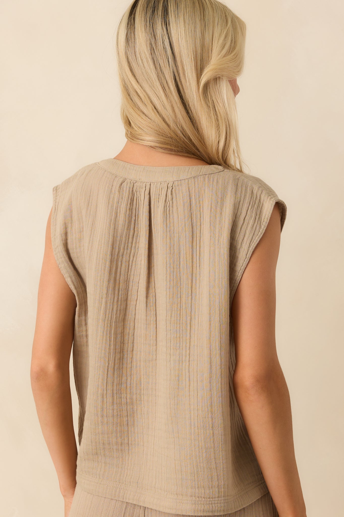 Z Supply Tan Cotton Cliffside V-Neck Airy Gauze Top