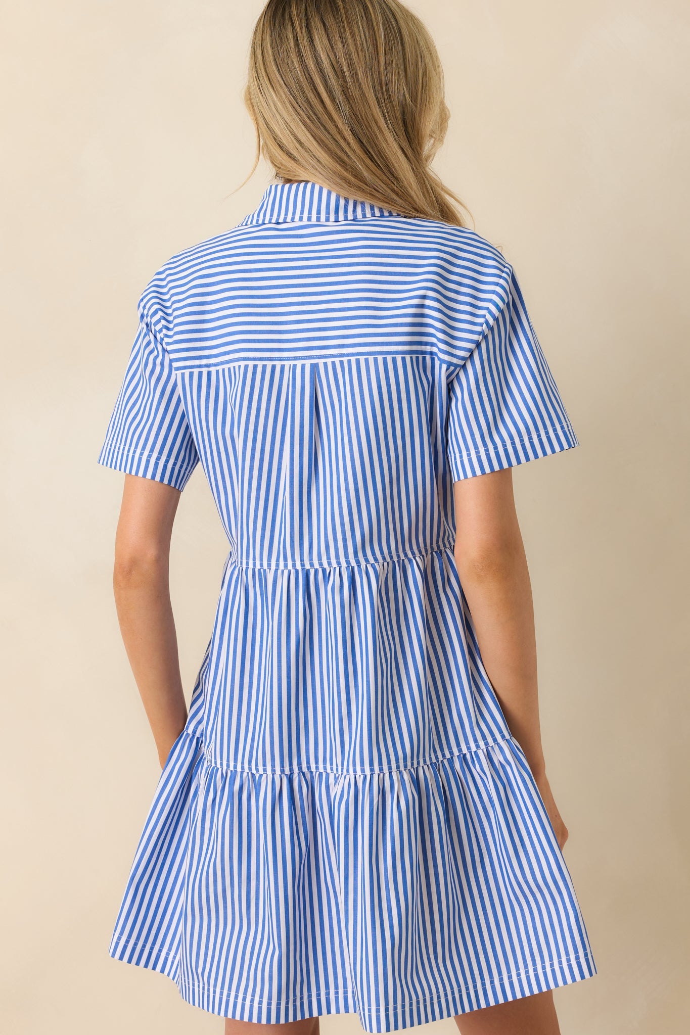 Staple The Label Blue Stripe Cotton Mathilde Mini Shirt Dress