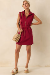 What It's All About Burgundy Cotton Sleeveless Mini Dress