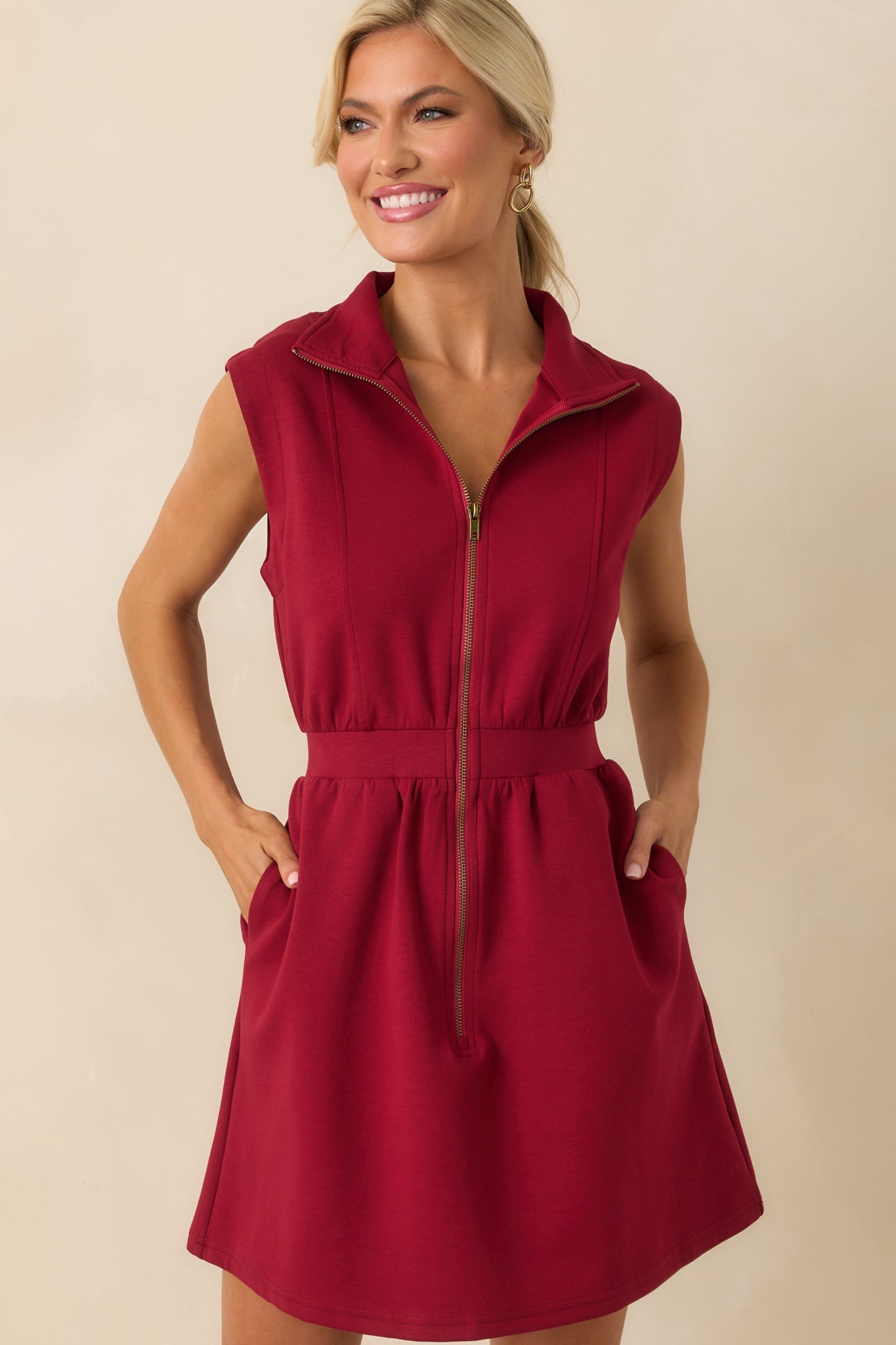 What It's All About Burgundy Cotton Sleeveless Mini Dress