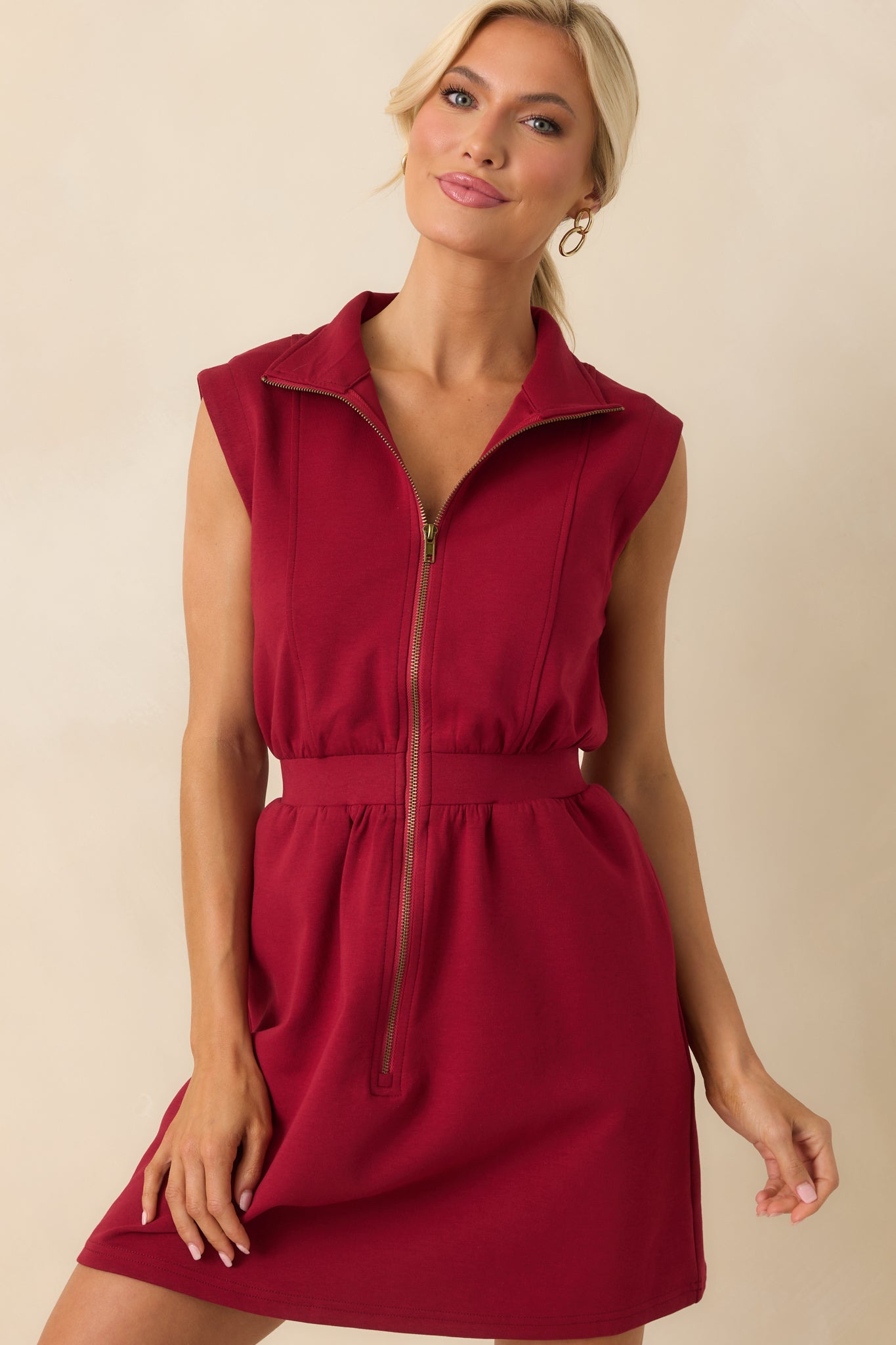 What It's All About Burgundy Cotton Sleeveless Mini Dress