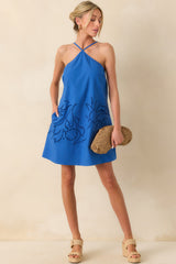 MINKPINK Royal Blue Cotton Darla Embroidered Mini Dress