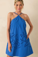 MINKPINK Royal Blue Cotton Darla Embroidered Mini Dress