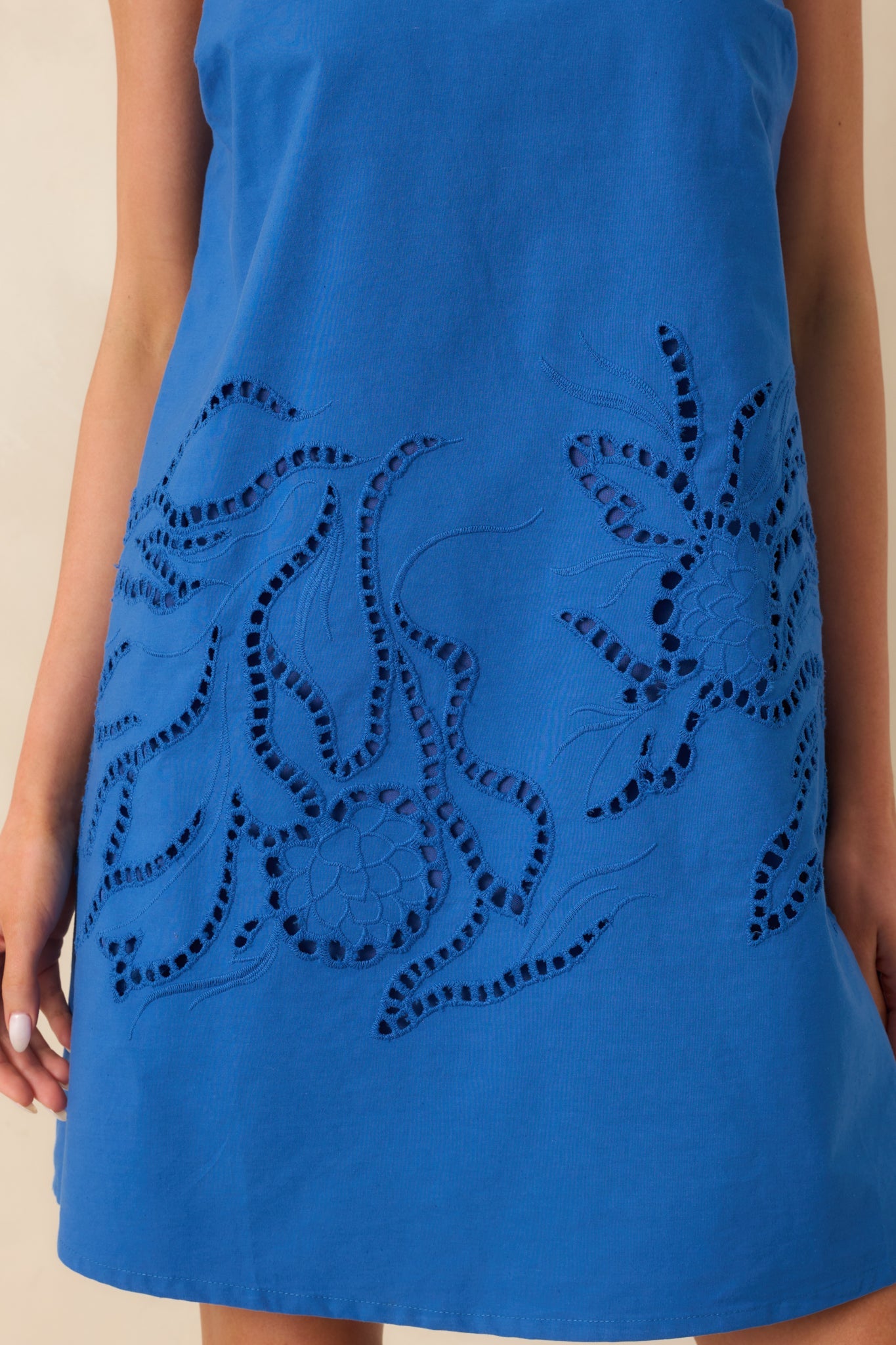 MINKPINK Royal Blue Cotton Darla Embroidered Mini Dress