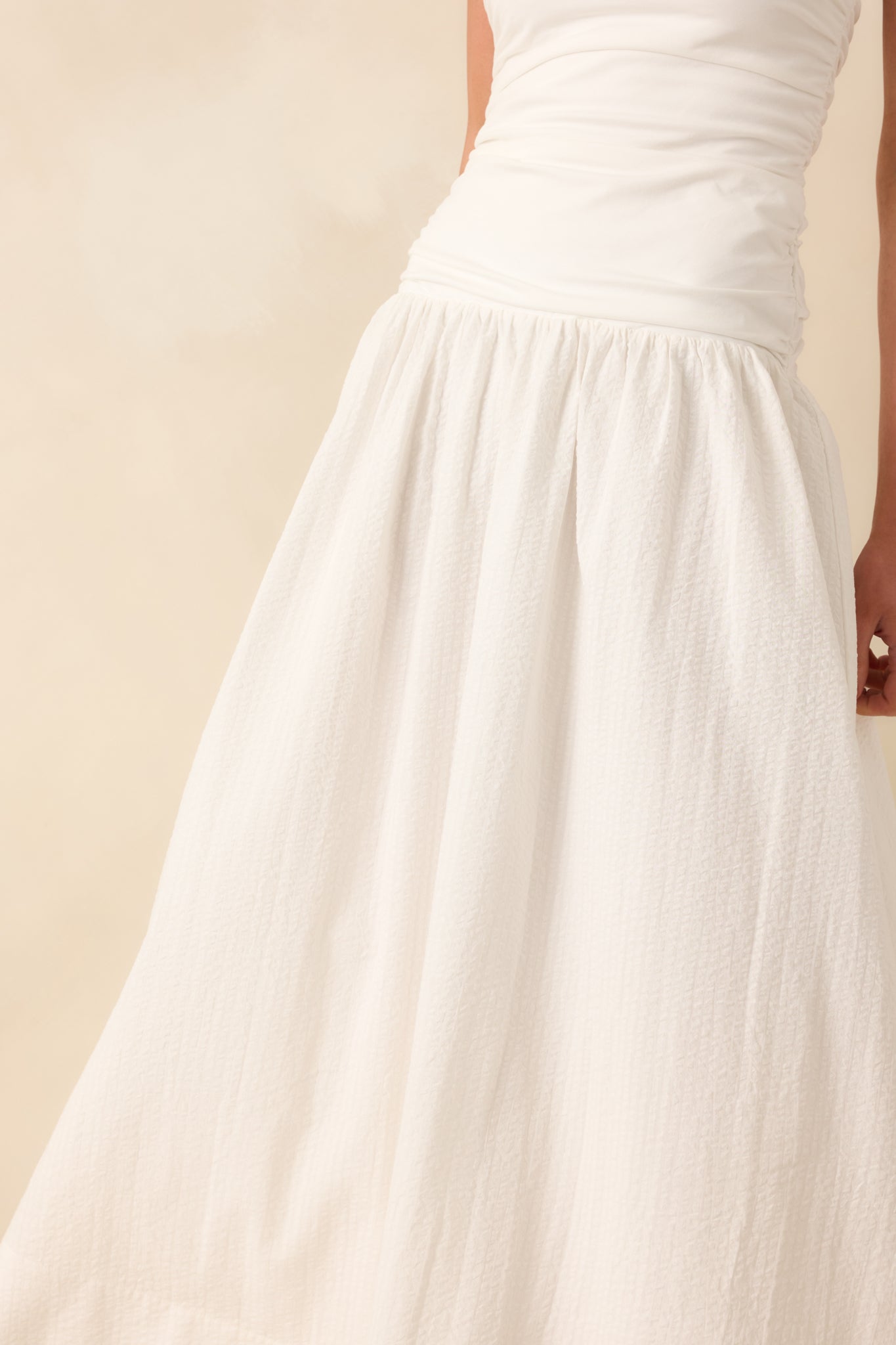 MINKPINK White Cotton Luna Strapless Drop Waist Midi Dress