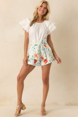 Prosperina Faith Multi Floral Print Cotton Tie Shorts
