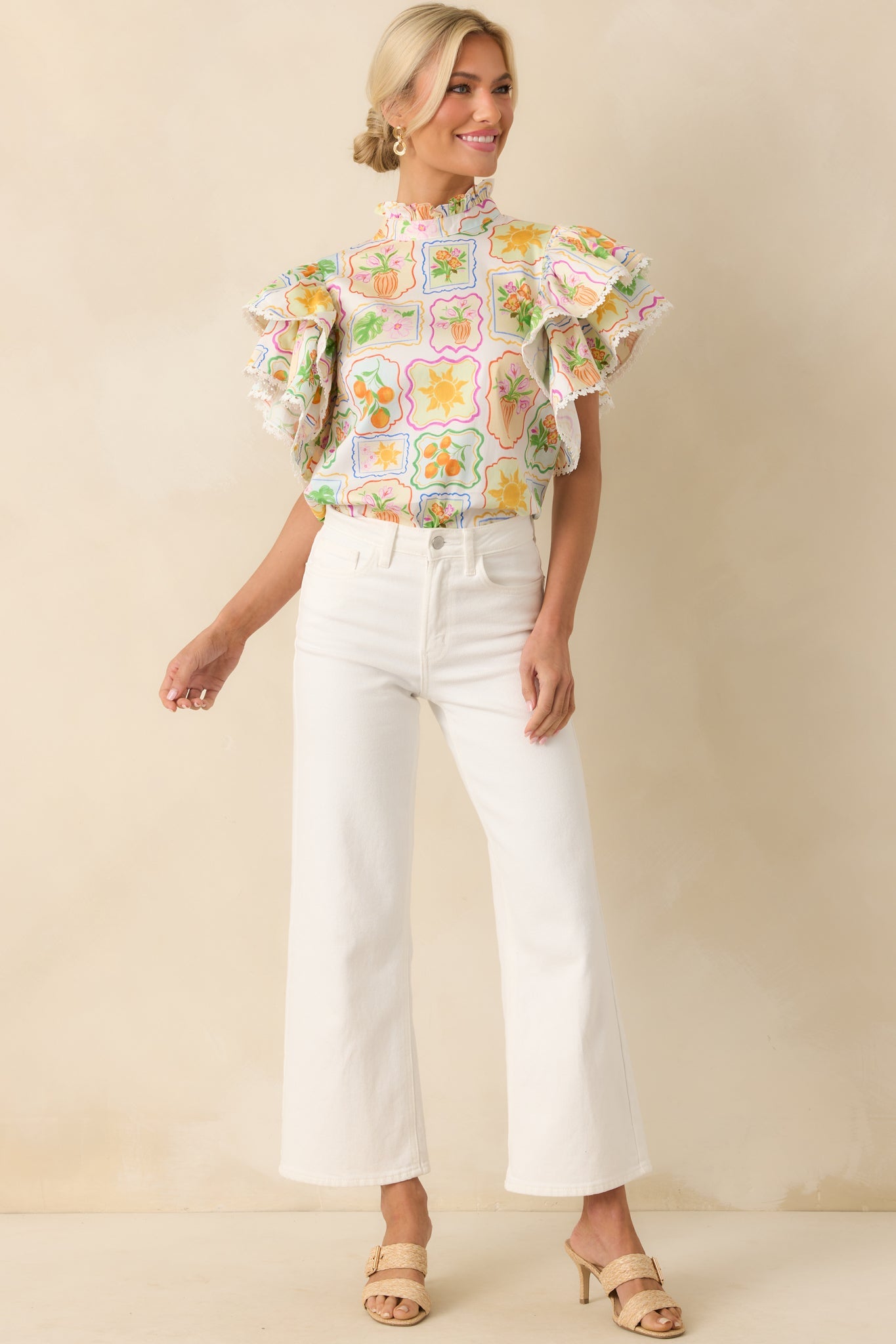Prosperina Blair Multi Print Cotton Ruffle Top