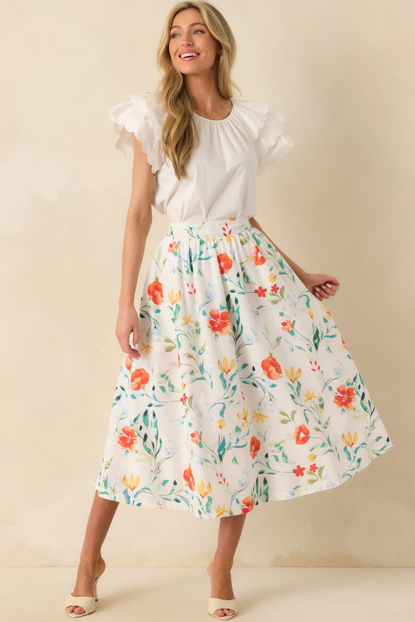 Prosperina Maddie Multi Floral Print Cotton Midi Skirt