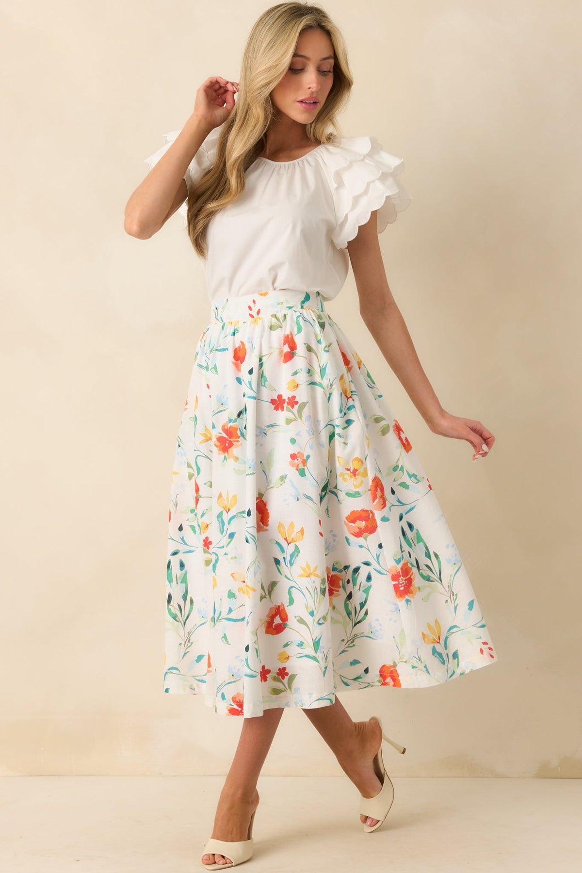 Prosperina Maddie Multi Floral Print Cotton Midi Skirt