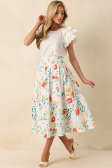 Prosperina Maddie Multi Floral Print Cotton Midi Skirt