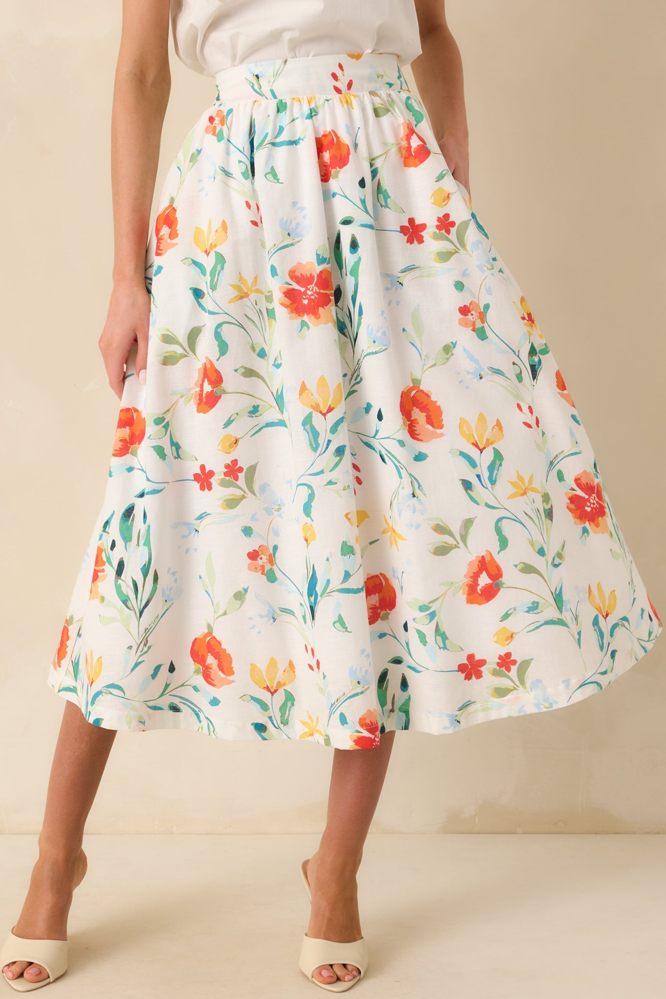 Prosperina Maddie Multi Floral Print Cotton Midi Skirt