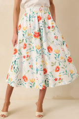 Prosperina Maddie Multi Floral Print Cotton Midi Skirt