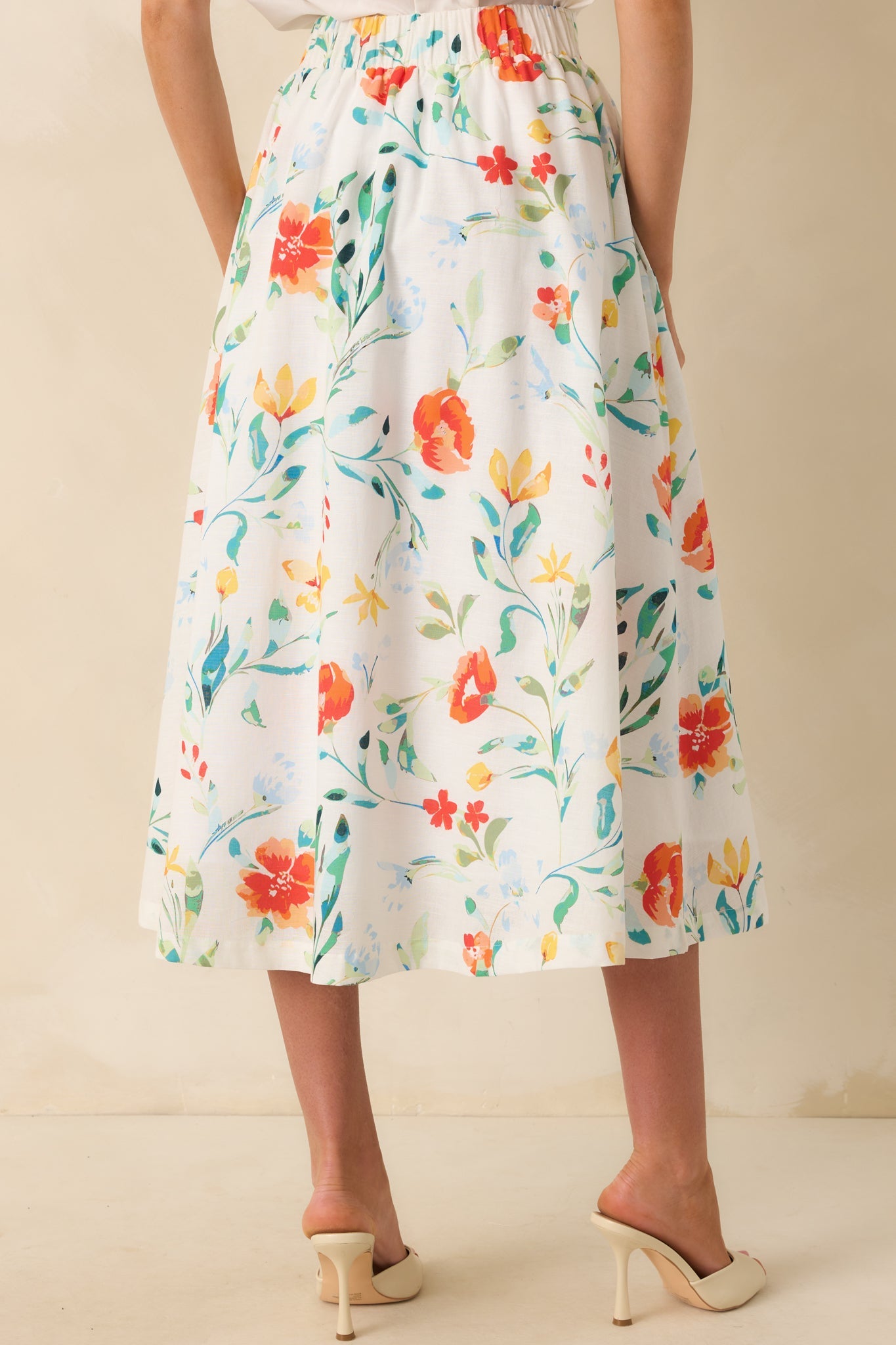 Prosperina Maddie Multi Floral Print Cotton Midi Skirt