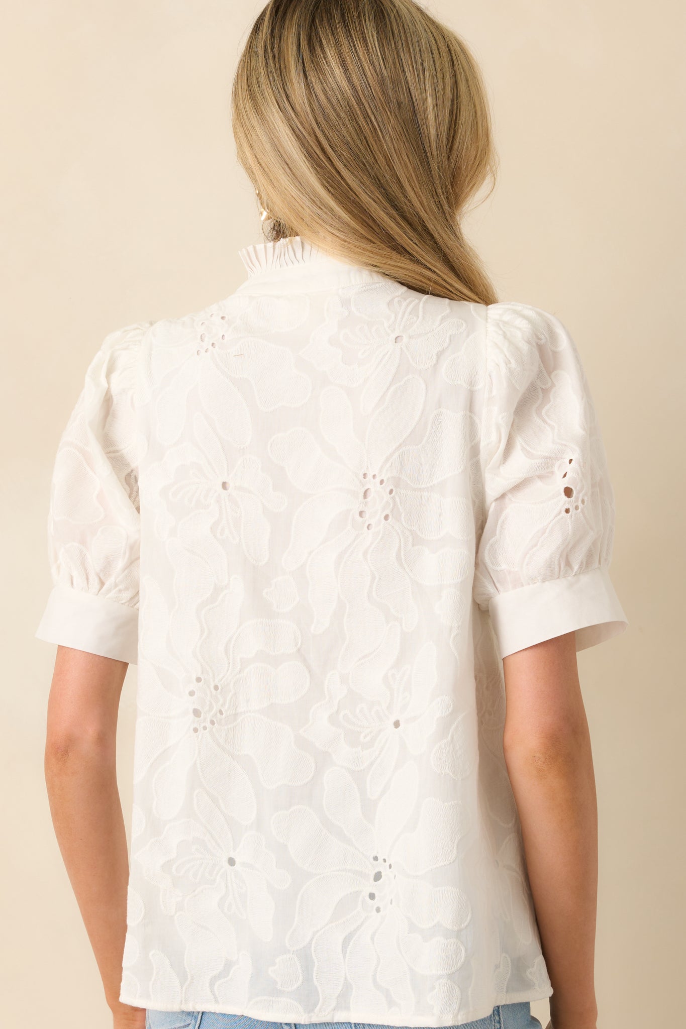 On The Record White Floral Embroidered Eyelet Cotton Top