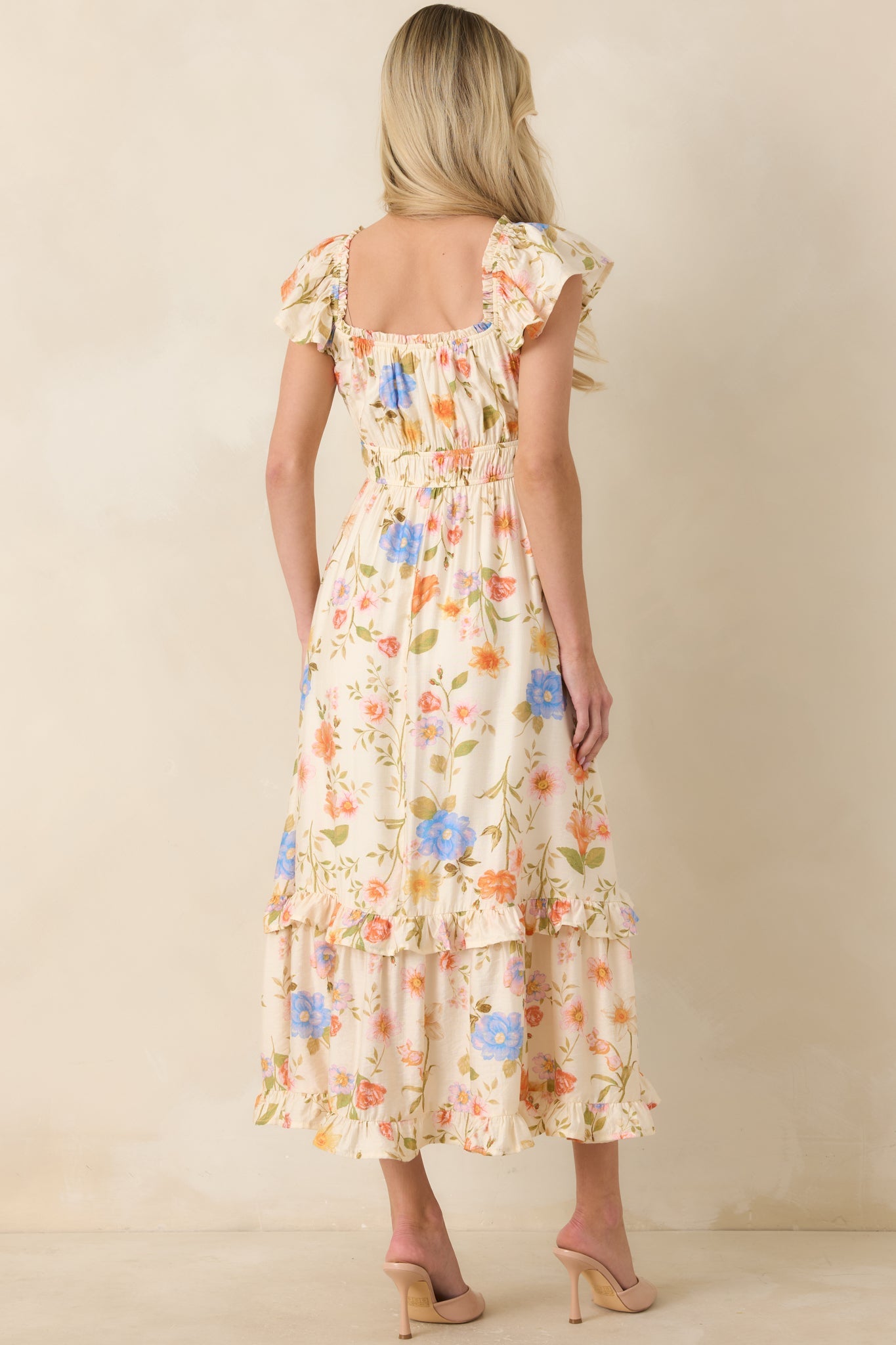 Wildflower Wishes Light Beige Multi Floral Midi Dress