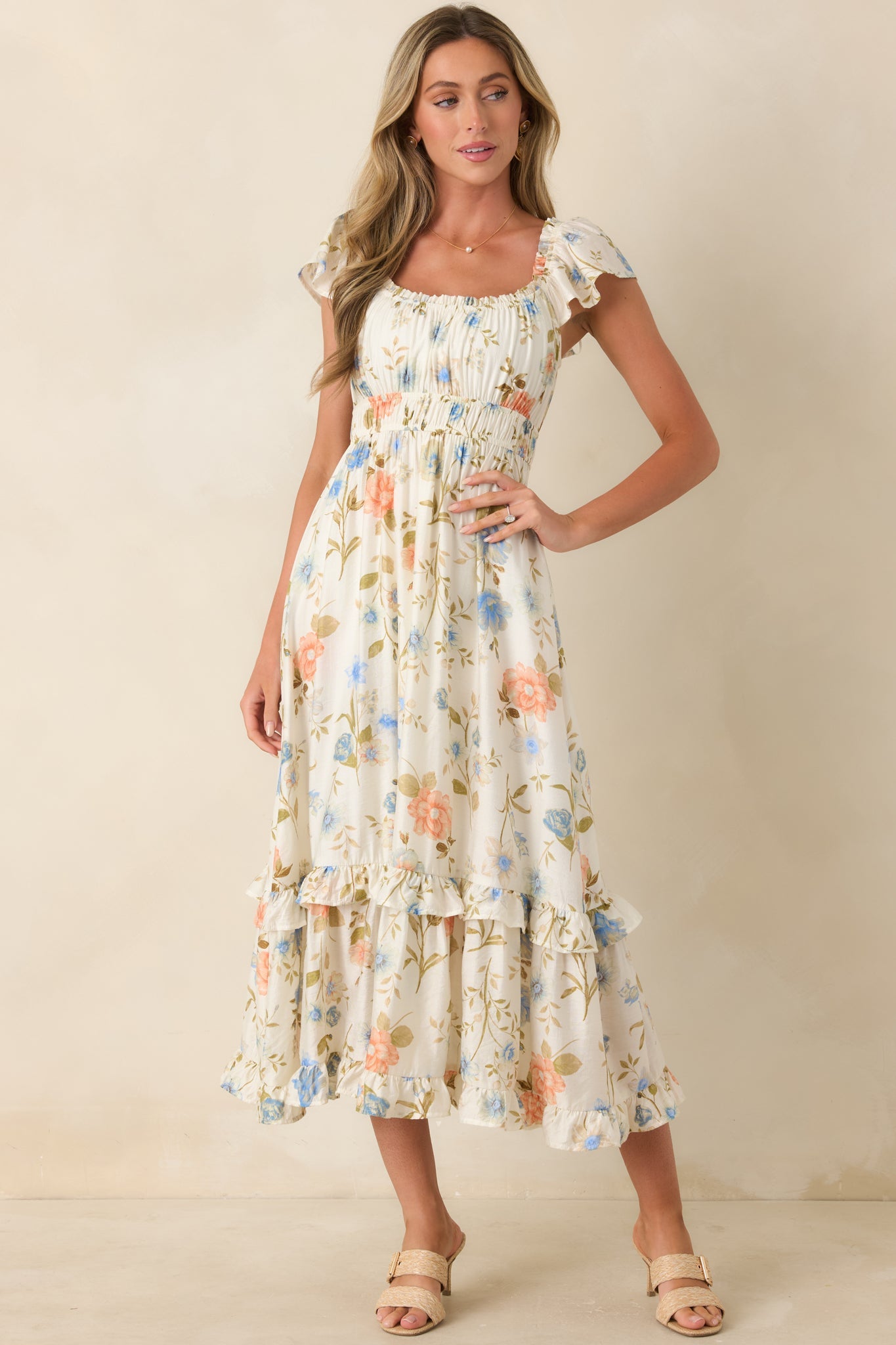 Wildflower Wishes Ivory Multi Floral Midi Dress