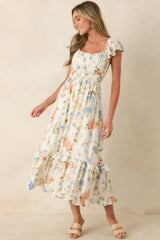 Wildflower Wishes Ivory Multi Floral Midi Dress