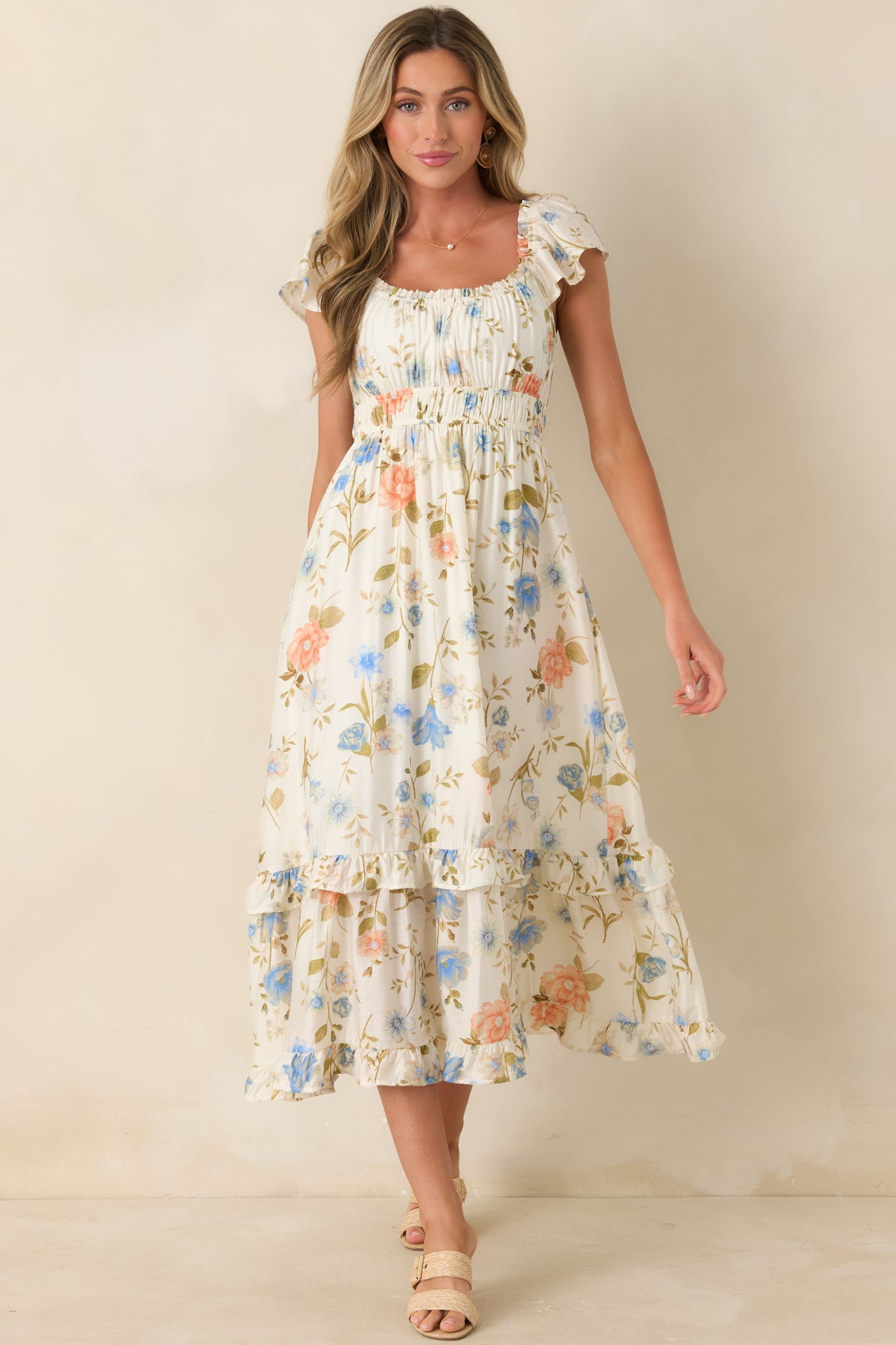 Wildflower Wishes Ivory Multi Floral Midi Dress