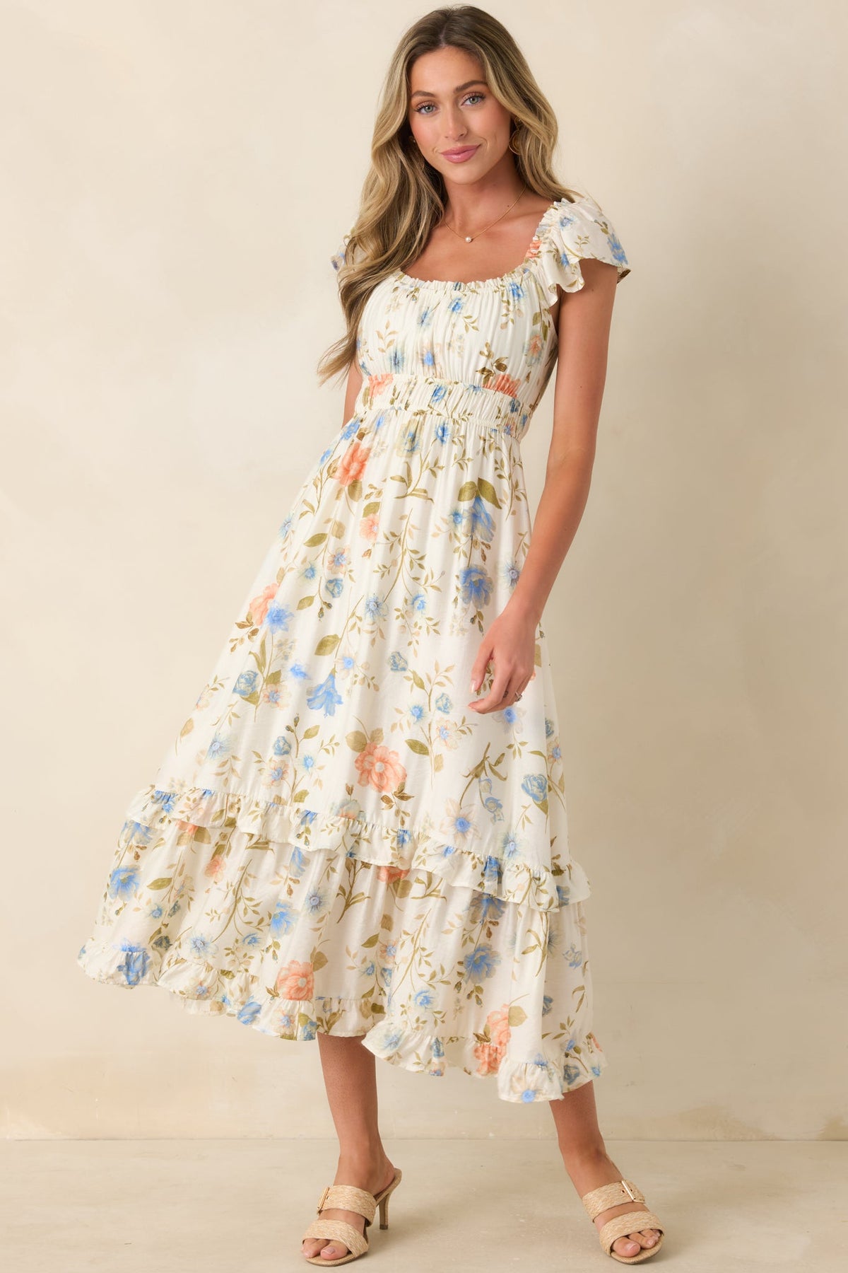 Wildflower Wishes Ivory Multi Floral Midi Dress
