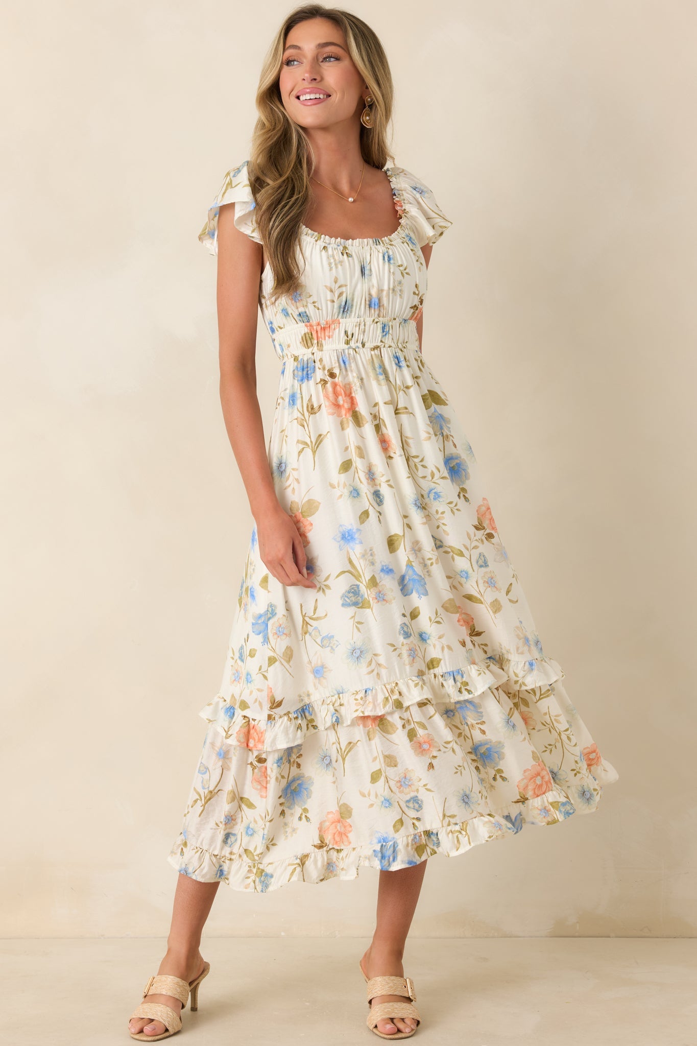 Wildflower Wishes Ivory Multi Floral Midi Dress