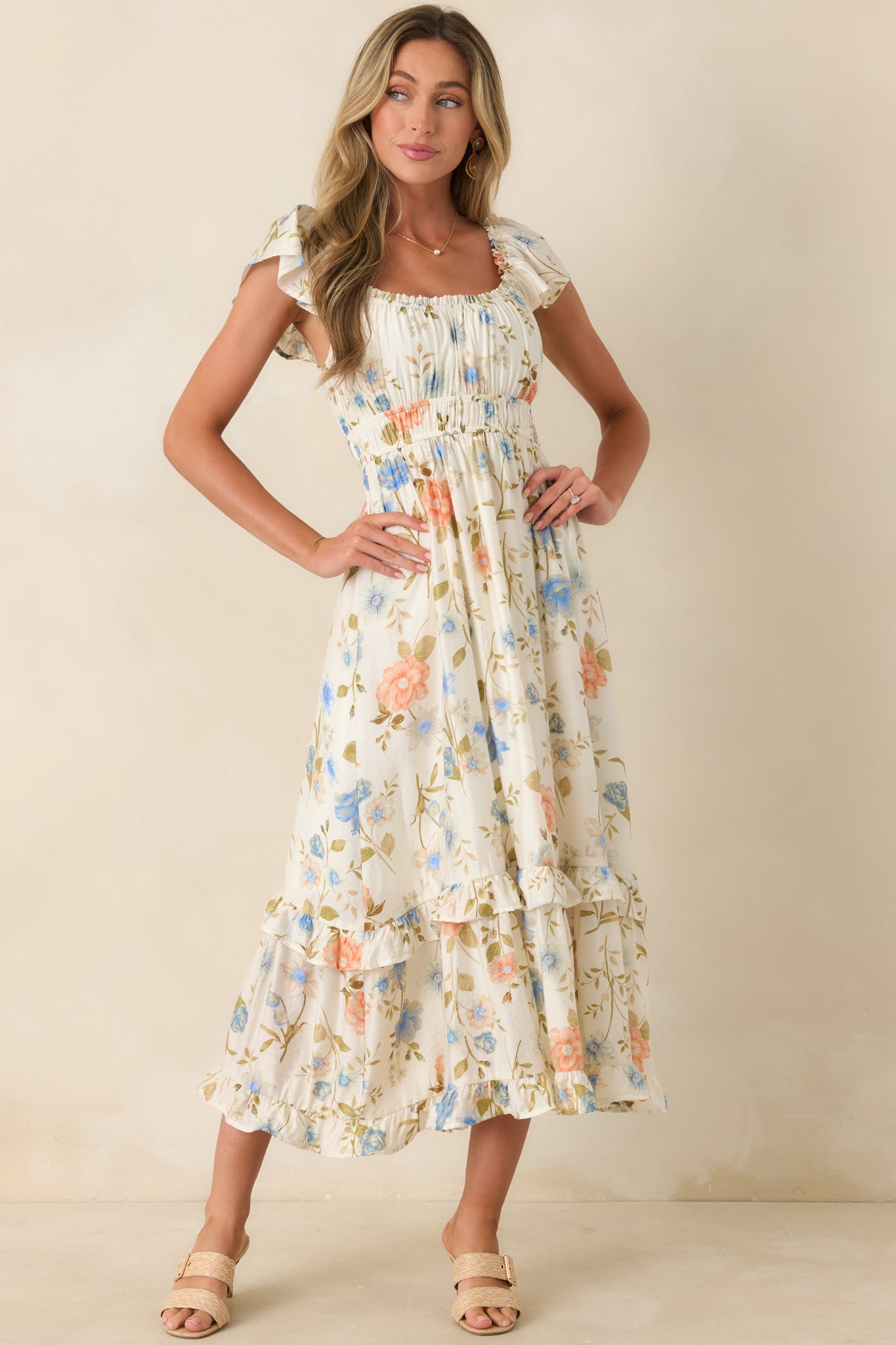 Wildflower Wishes Ivory Multi Floral Midi Dress