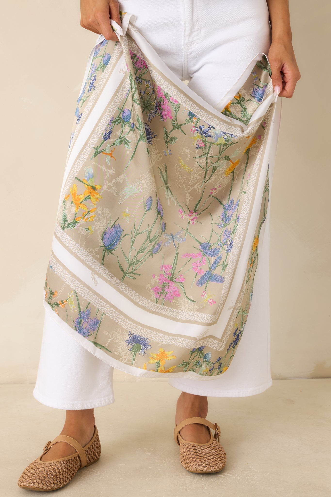 Blooming Memories Beige Multi Floral Scarf