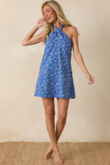 Paradisa Coralia Blue Cotton Blend Embroidered Shell Mini Dress