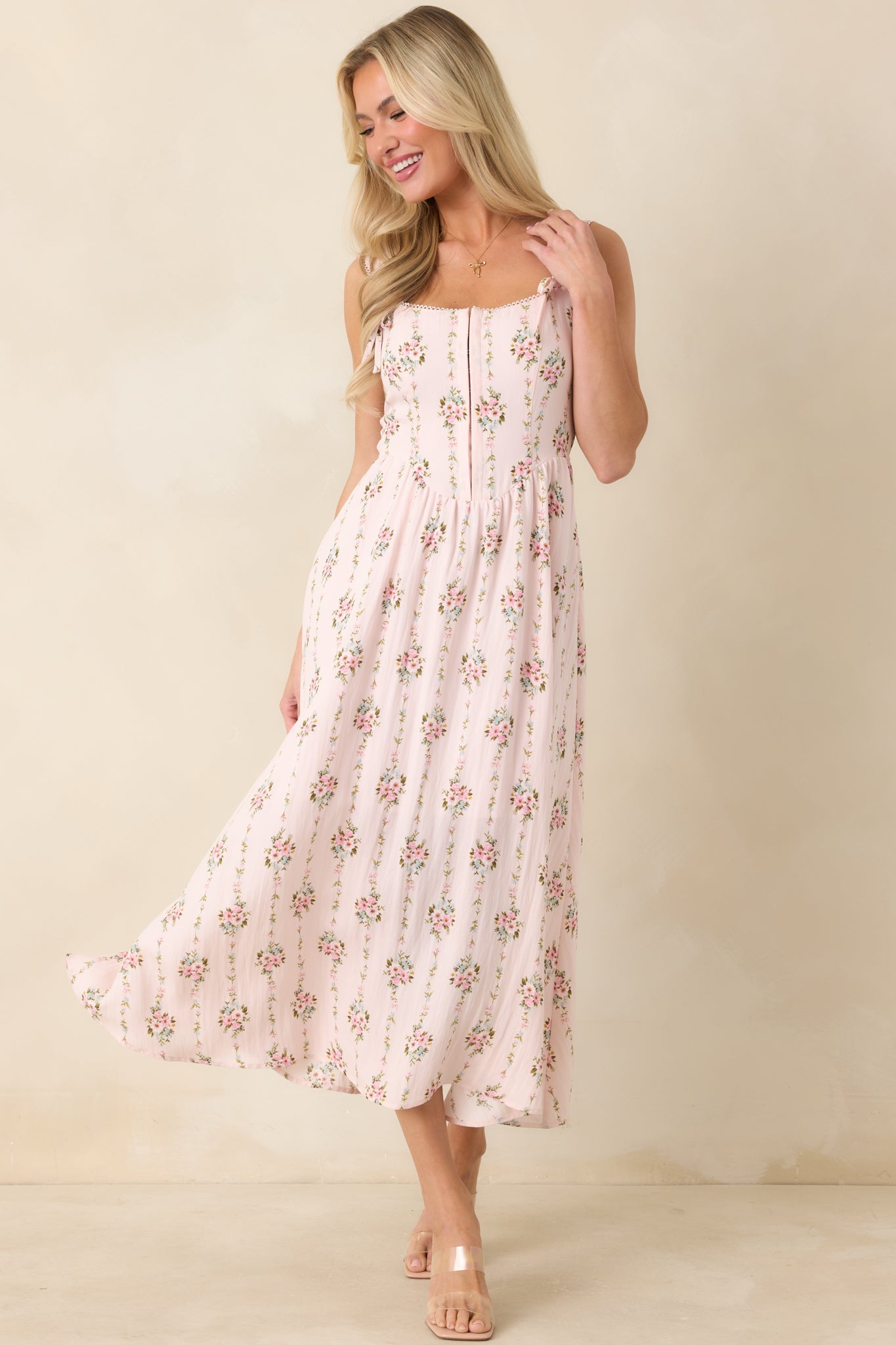 Some Kind of Wonderful Light Pink Floral Midi Dress