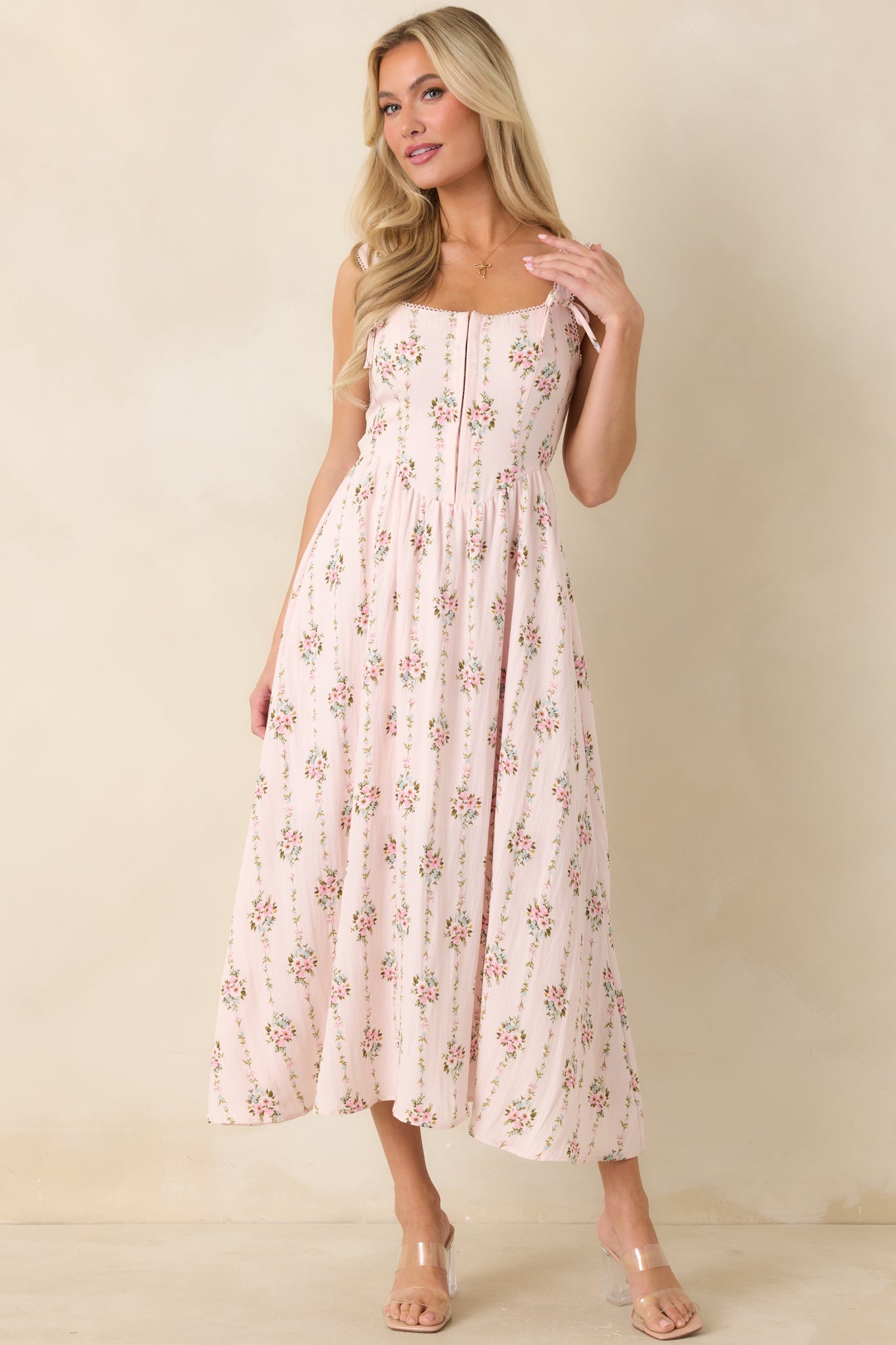 Some Kind of Wonderful Light Pink Floral Midi Dress