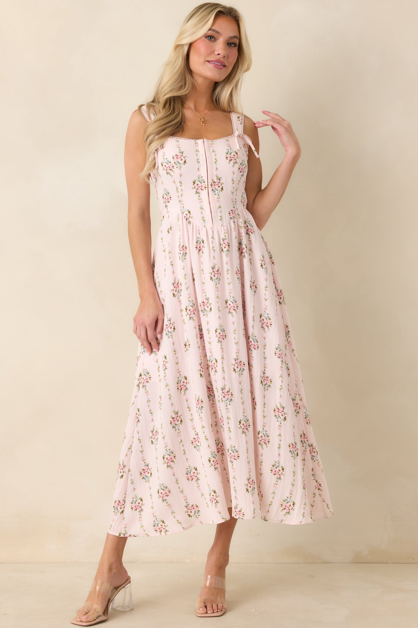 Some Kind of Wonderful Light Pink Floral Midi Dress