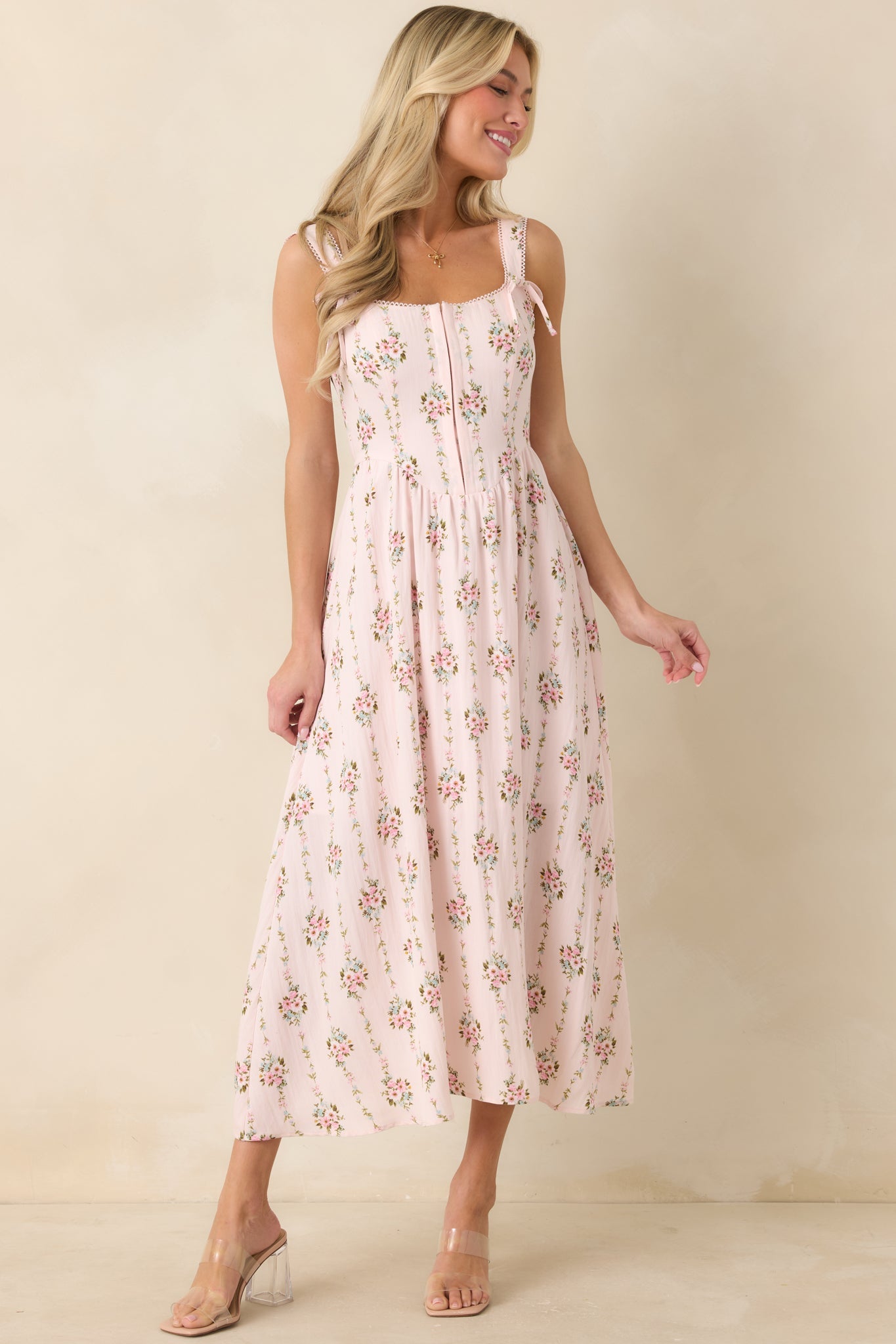 Some Kind of Wonderful Light Pink Floral Midi Dress