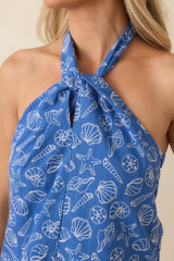 Paradisa Coralia Blue Cotton Blend Embroidered Shell Mini Dress