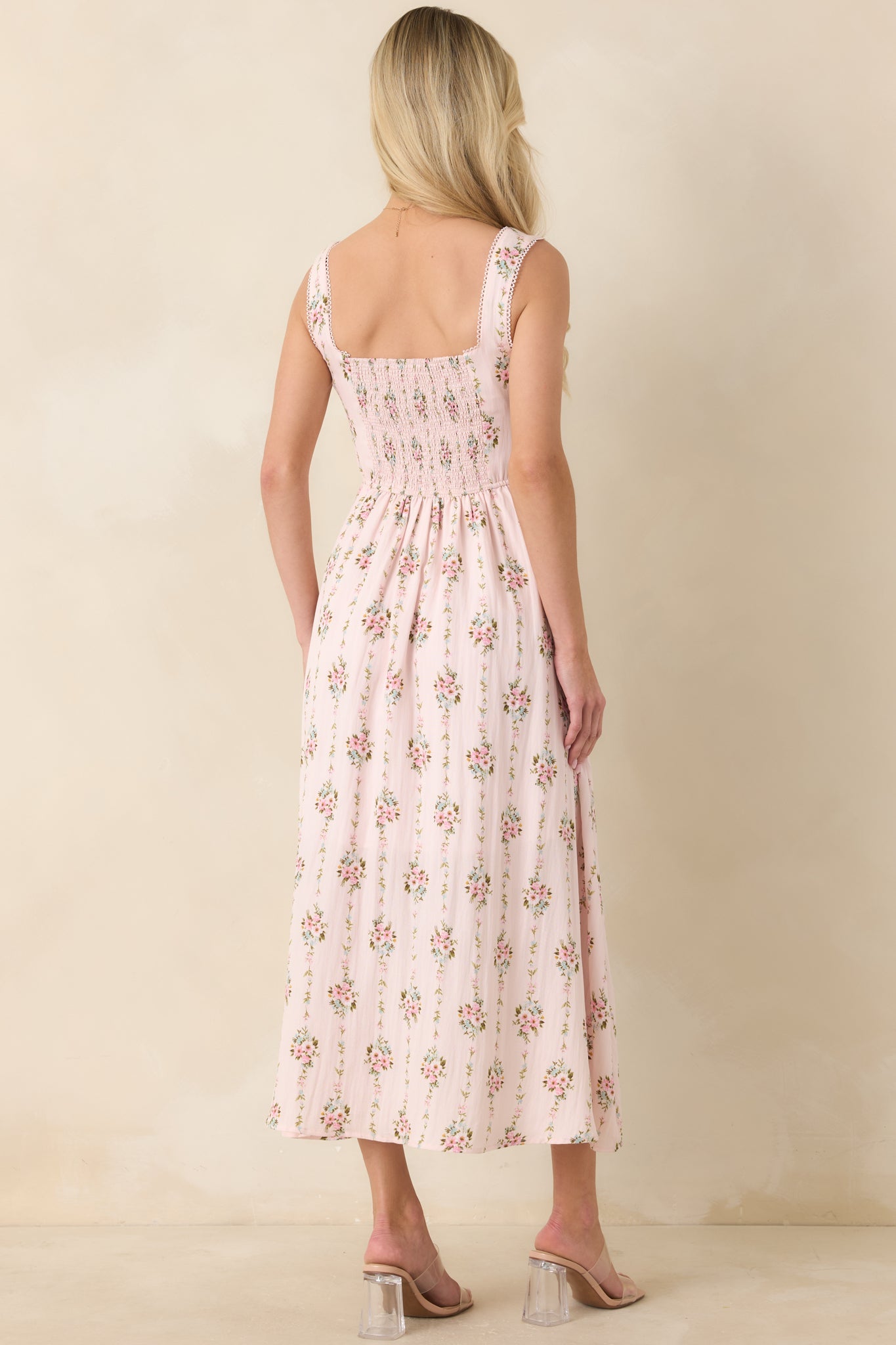 Some Kind of Wonderful Light Pink Floral Midi Dress