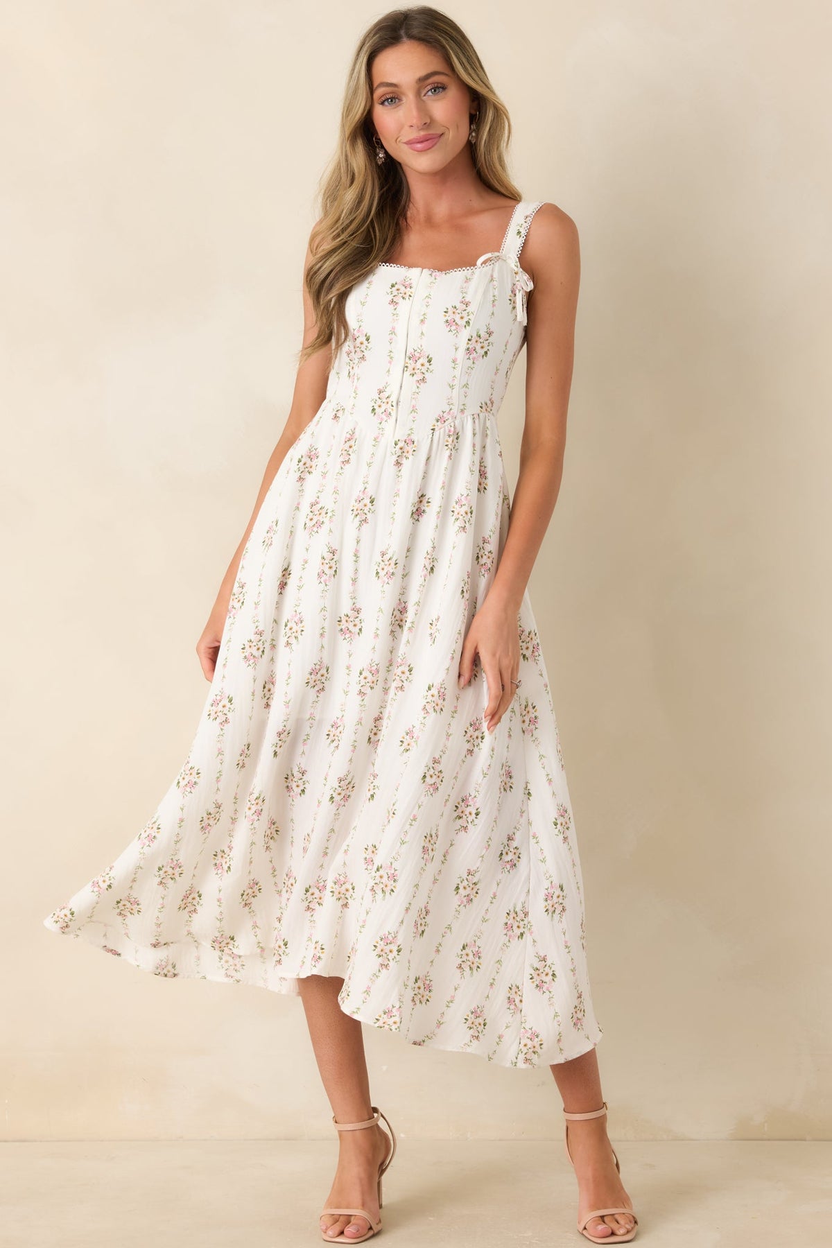 Some Kind of Wonderful White Multi Floral Midi Dress